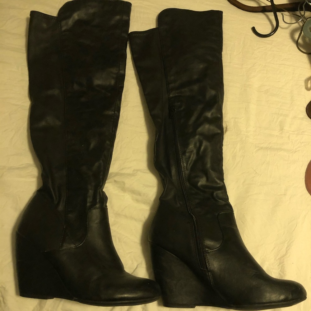 Call it Spring knee high wedge black boots